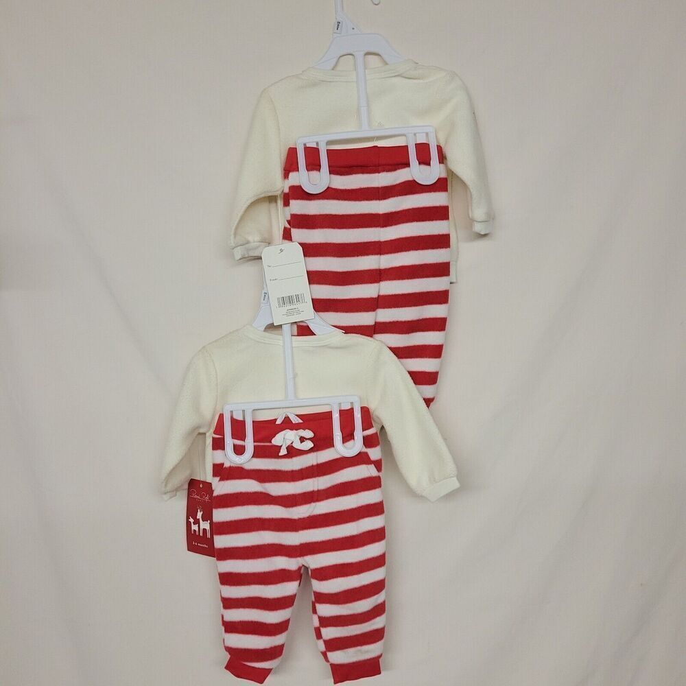 Rene Rofe 3-6 Months (2) Red White Striped 2 Pc Reindeer Pants Set holiday - Picture 2 of 4